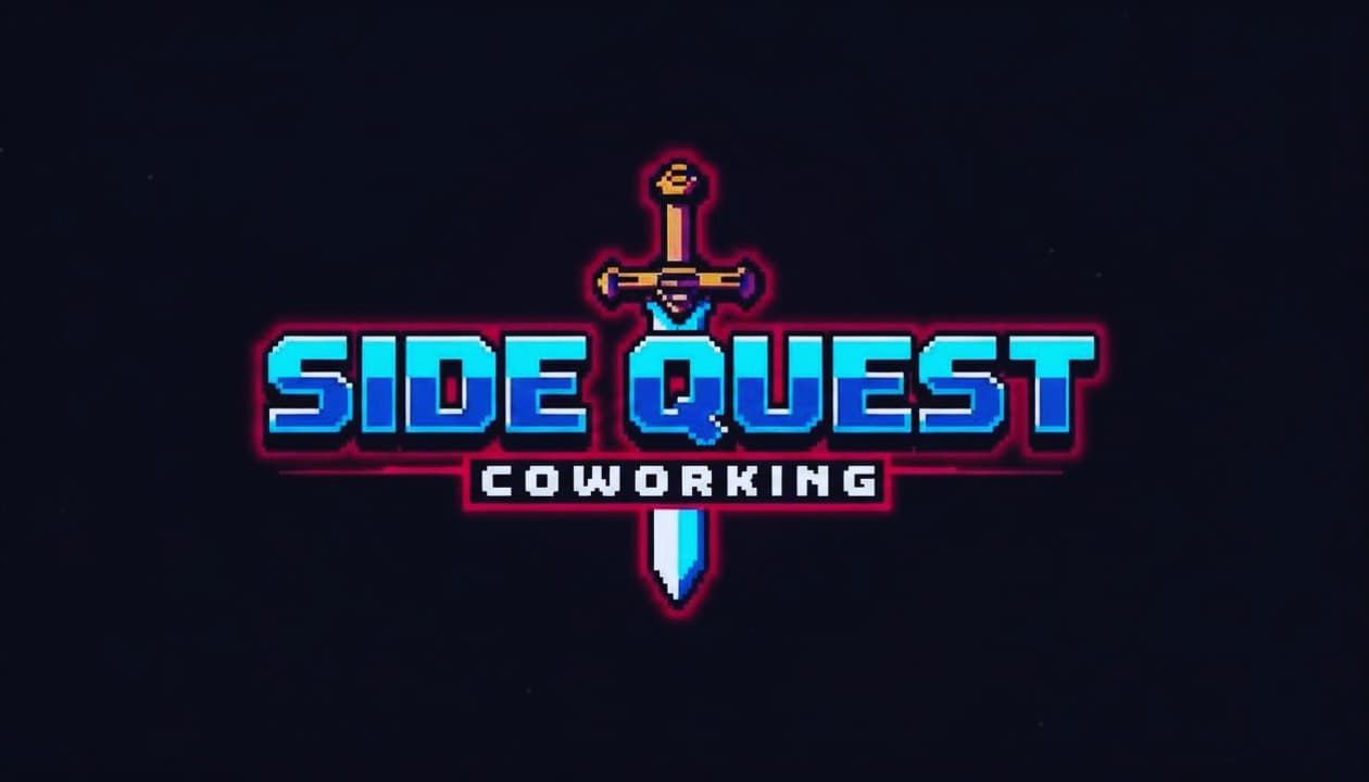 Sidequest logo with a sword and shield, representing the coworking space's commitment to helping local professionals conquer their work challenges
